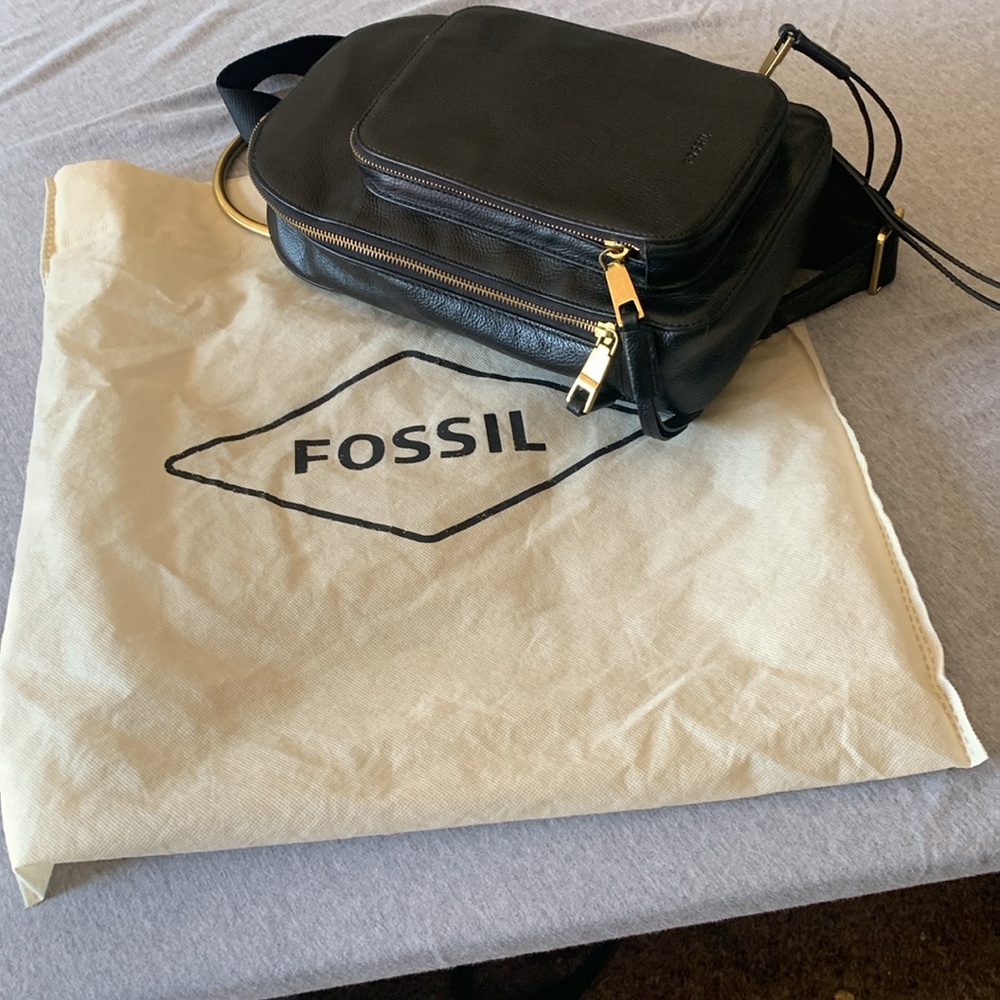 Fossil Black Leather sling/ Backpack with Gold Accents - Picture 2 of 12